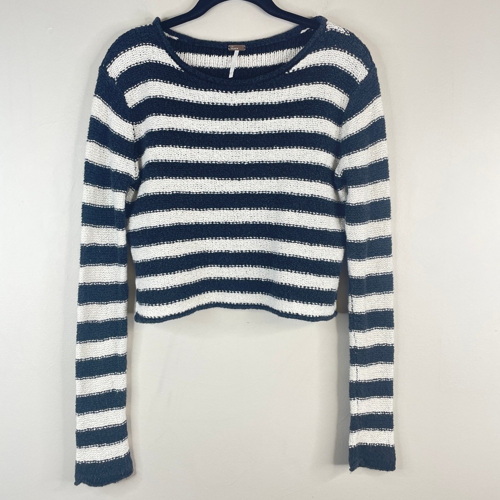 FP Beach Crop Sweater‎ Medium Euro Summer Striped Neutral Capsule Chunky Knit
